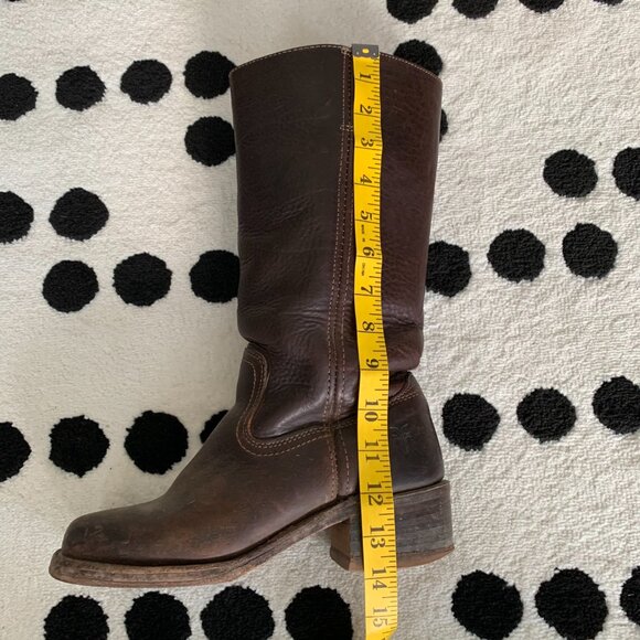 Frye Vintage 70s Campus Boots 7 Brown Distressed Leather Boho Chunky Block Heel - Picture 12 of 16